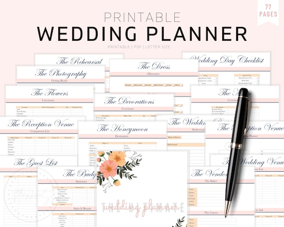 Wedding Planner Printable, Printable Wedding Planner Kit, Wedding