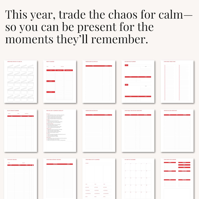 Organized Christmas planning pages designed to help moms manage all aspects of the holiday season efficiently