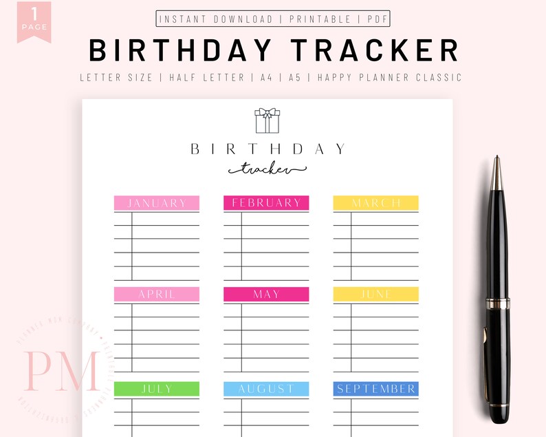 Printable Birthday Tracker Birthday Planner Birthday | Etsy