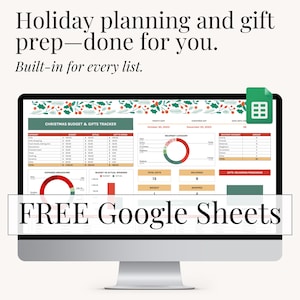 Holiday organization pages showing travel, meal prep, and outfit planners, perfect for festive family planning