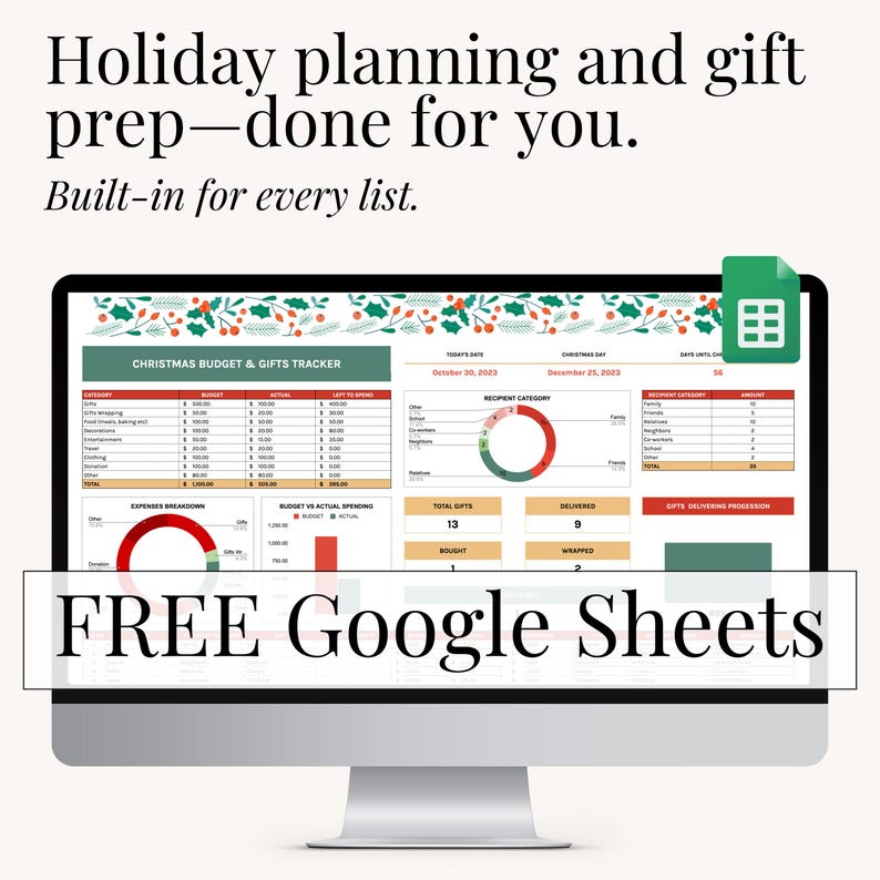 Holiday organization pages showing travel, meal prep, and outfit planners, perfect for festive family planning