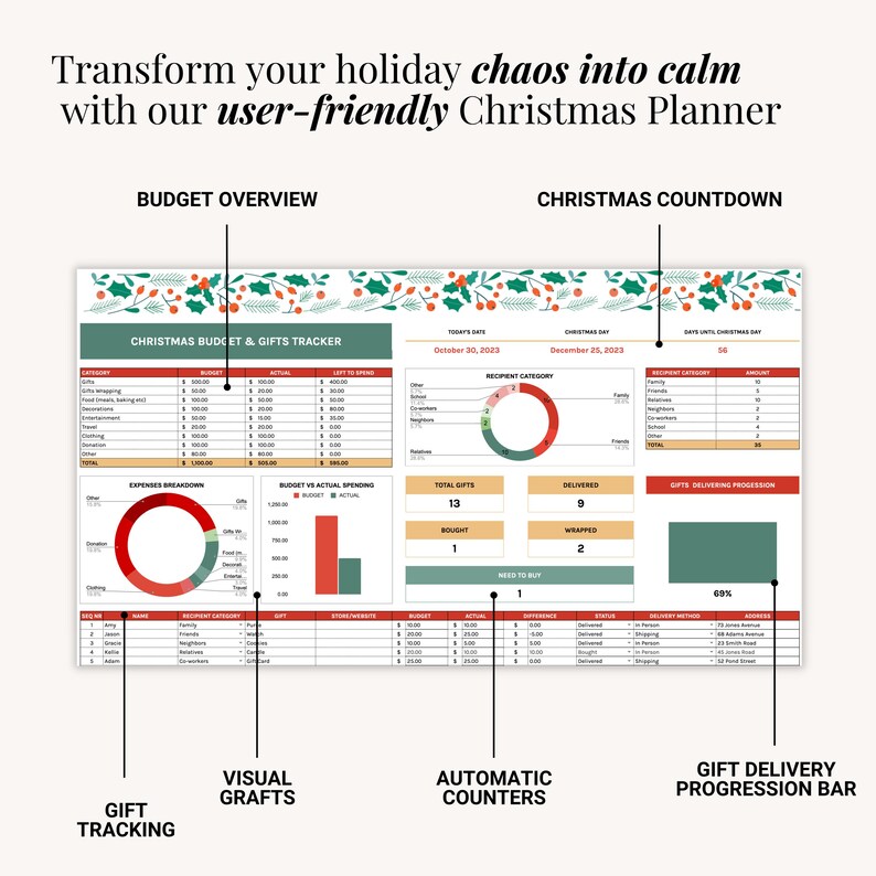 Printable Christmas gift list and card organizer, helps moms stay on top of gifting and mailing during the busy holiday season