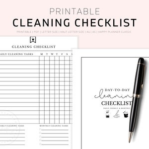 Daily Cleaning Checklist, Weekly Cleaning Checklist, Printable Letter & A4, Printable A5, Happy Planner, Weekly Cleaning Planner