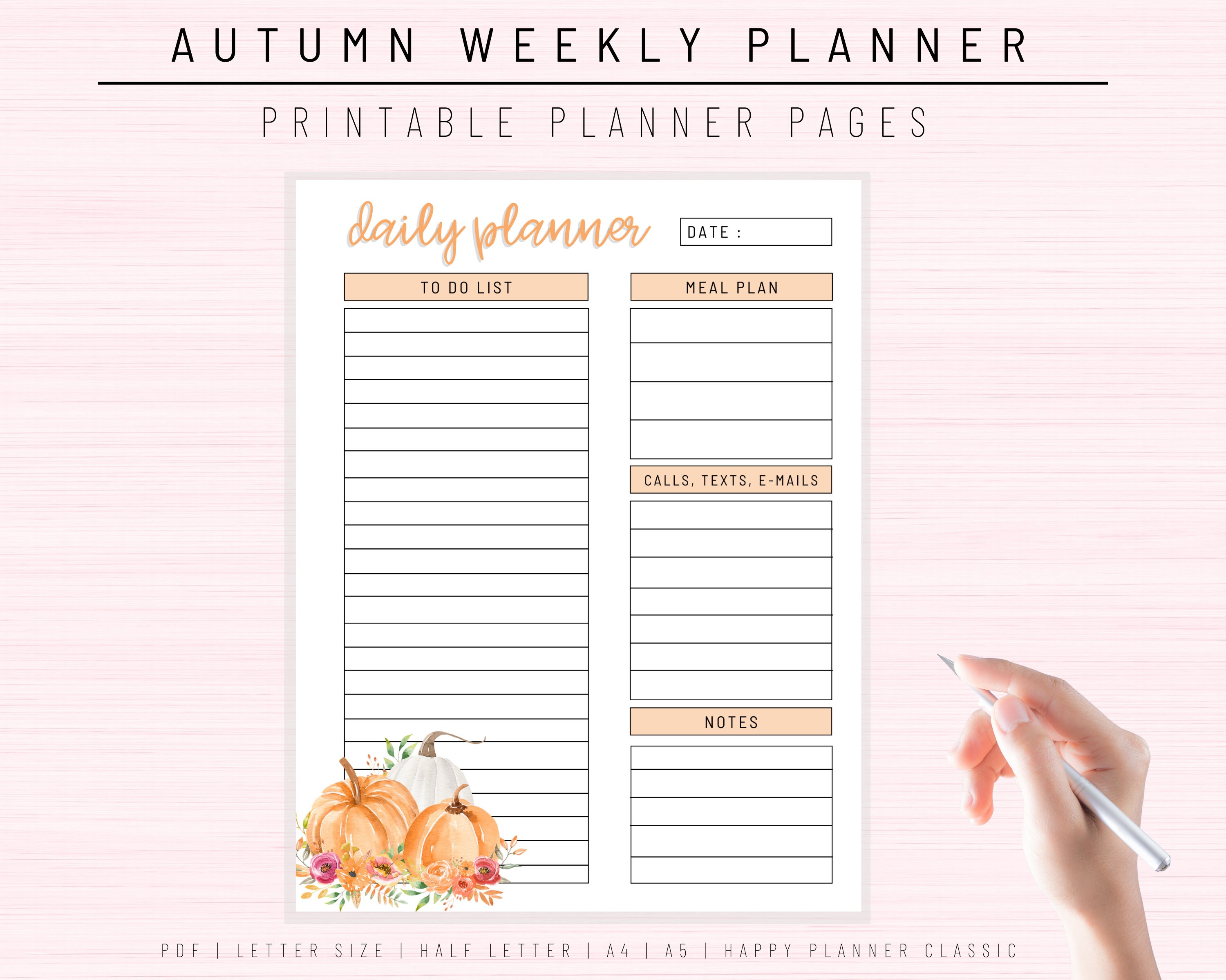 Autumn Planner Insert Fall Schedule Daily Planner Fall - Etsy.de