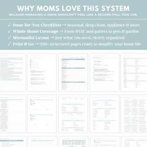 Printable home organization binder pages for managing household tasks, finances, schedules, and meal planning printable planner