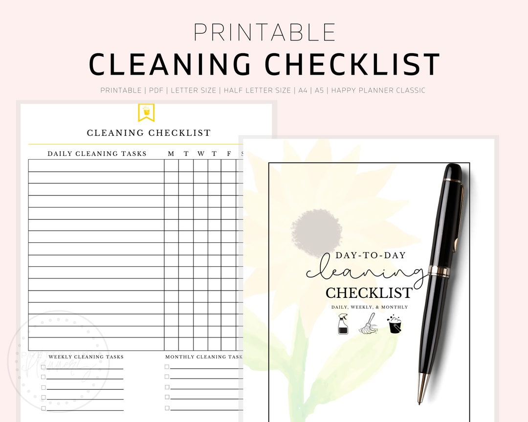 Daily Cleaning Checklist, Weekly Cleaning Checklist, Printable Letter ...