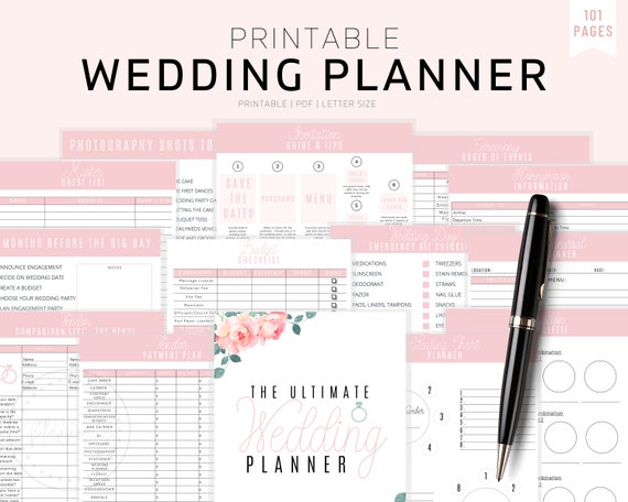 Wedding Planner Printable Printable Wedding Planner Kit -   Wedding  planning binder, Wedding planner printables, Wedding organizer planner