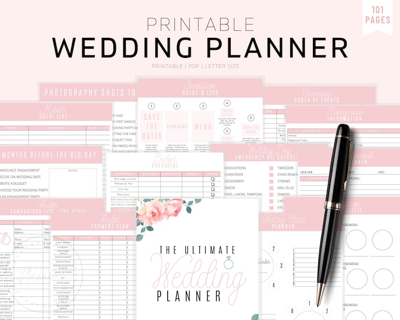 Wedding Planner Printable, Printable Wedding Planner Kit, Wedding Binder Template, Wedding Planning Book, Wedding Planner Organizer 