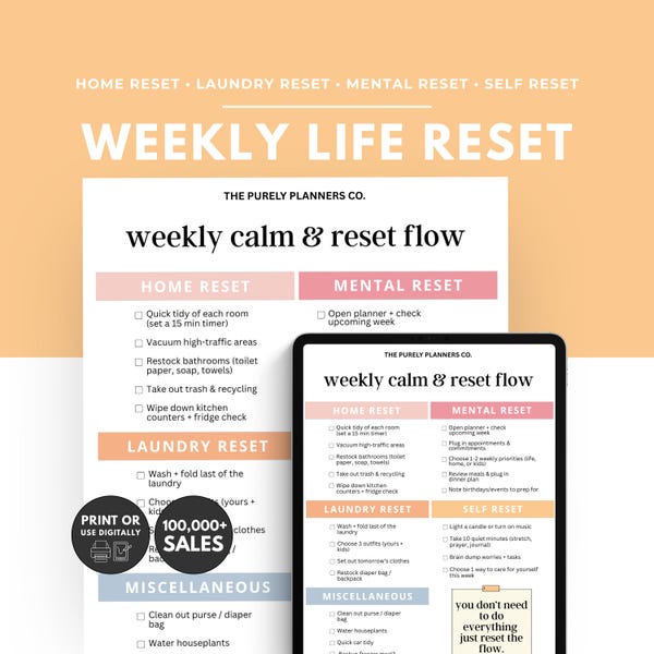 Weekly Home Life Reset Guide For Busy Moms Digital Checklist Planner Emotional Habit Mindset Reset Download