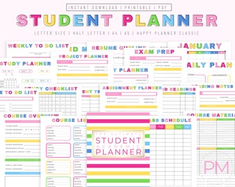 Student Planner Printable, Academic Planner Printable, College Student Planner, Productivity Project Agenda, High School Planner