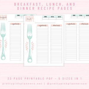 Meal Planner Printable, Weekly Meal Planner, Monthly Meal Planner, Half Size, A5, A4 Letter, Menu Planning Notebook, Planner Inserts image 2