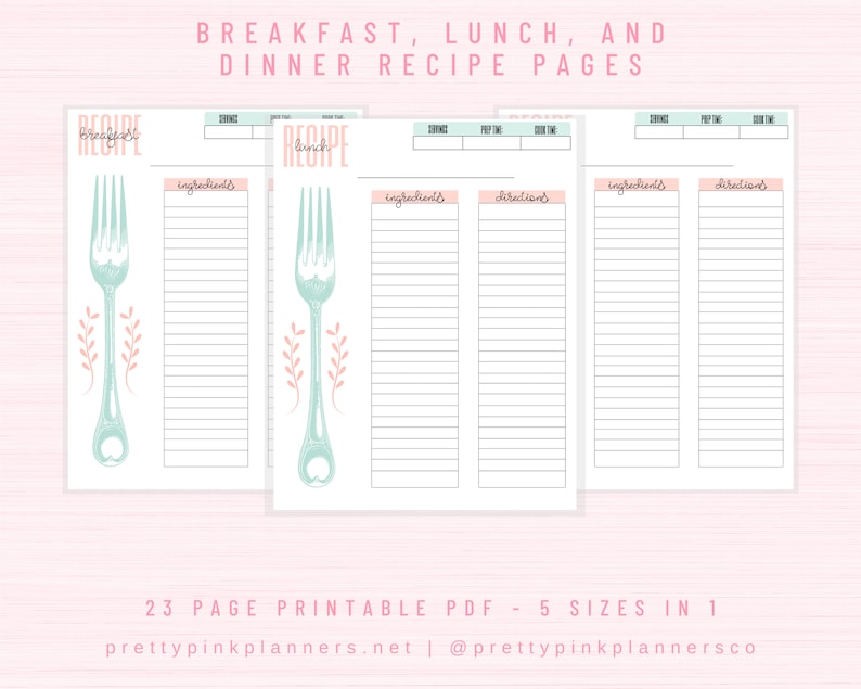 Meal Planner Printable, Weekly Meal Planner, Monthly Meal Planner, Half Size, A5, A4 Letter, Menu Planning Notebook, Planner Inserts image 2