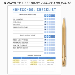 Homeschool Checklist, Editable Homeschool Planner, Daily Schedule for Kids, School Routine Printable image 5