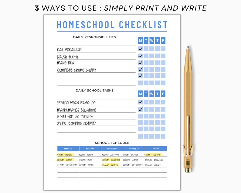 Homeschool Checklist, Editable Homeschool Planner, Daily Schedule for Kids, School Routine Printable image 5