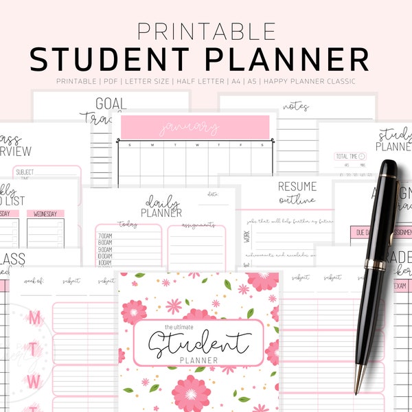Academic Planner, Student Planner Printable, College Student Planner, 2019 Student Planner, Student Study Organizer, High School Planner