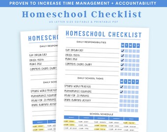 Editable Homeschool Checklist, Printable Daily Schedule for Kids, Home ...