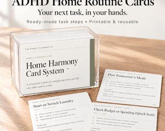 Printable ADHD Routine System for Adults Visual Task Organizer Cards for Executive Function Neurodivergent Home Life Planner No App