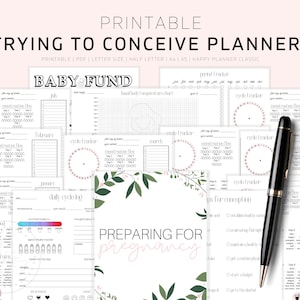 Afdrukbare zwangerschapsplanner, vruchtbaarheidstrackerplanner, conceptietracker, planner proberen te bedenken, periodetracker, PDF