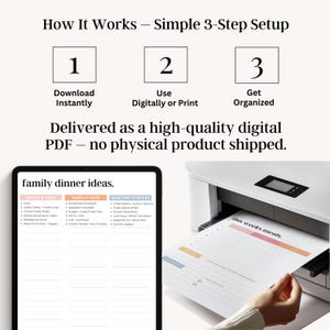 Printable family meal plan kit with no-fluff format, designed to simplify weekly dinners and reduce stress