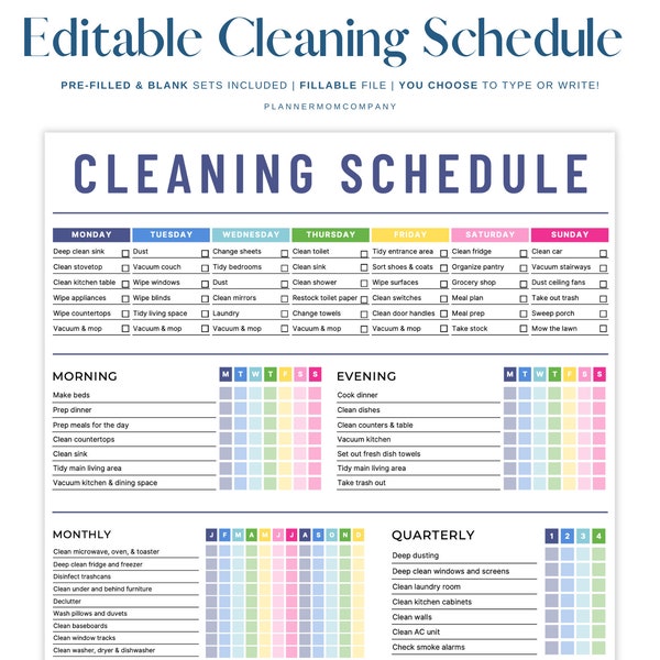 Weekly Home Cleaning Schedule Etsy