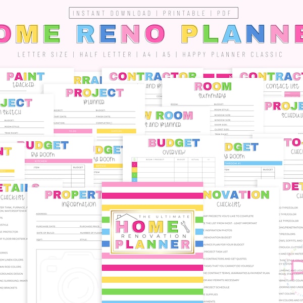 Home Renovation Planner, Project Planner, Home Improvement Planner, Printable Remodel Planner, Home Planner, Printable Home Reno Planner