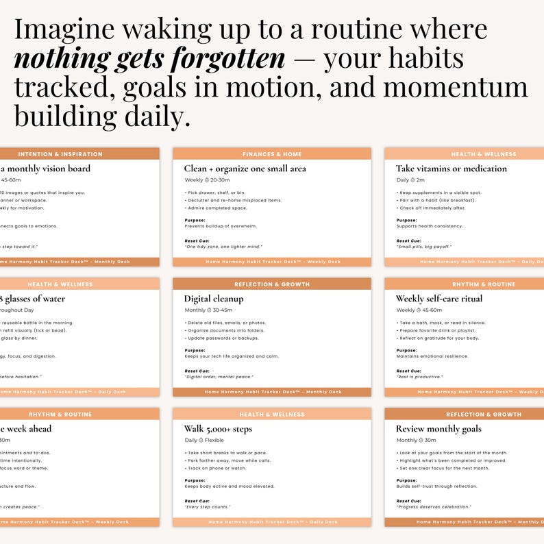 Executive function tool featuring digital habit cards to create low-stress, achievable routines for home use