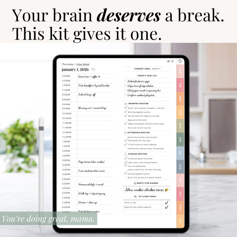 Printable bundle featuring weekly reset guide and zone cleaning schedule for family organization