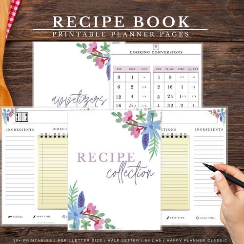 Recipe Book Template Printable Recipe Cards Recipe Binder Etsy