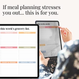 Kitchen-friendly meal prep printable with categorized grocery list, perfect for weekly use at home