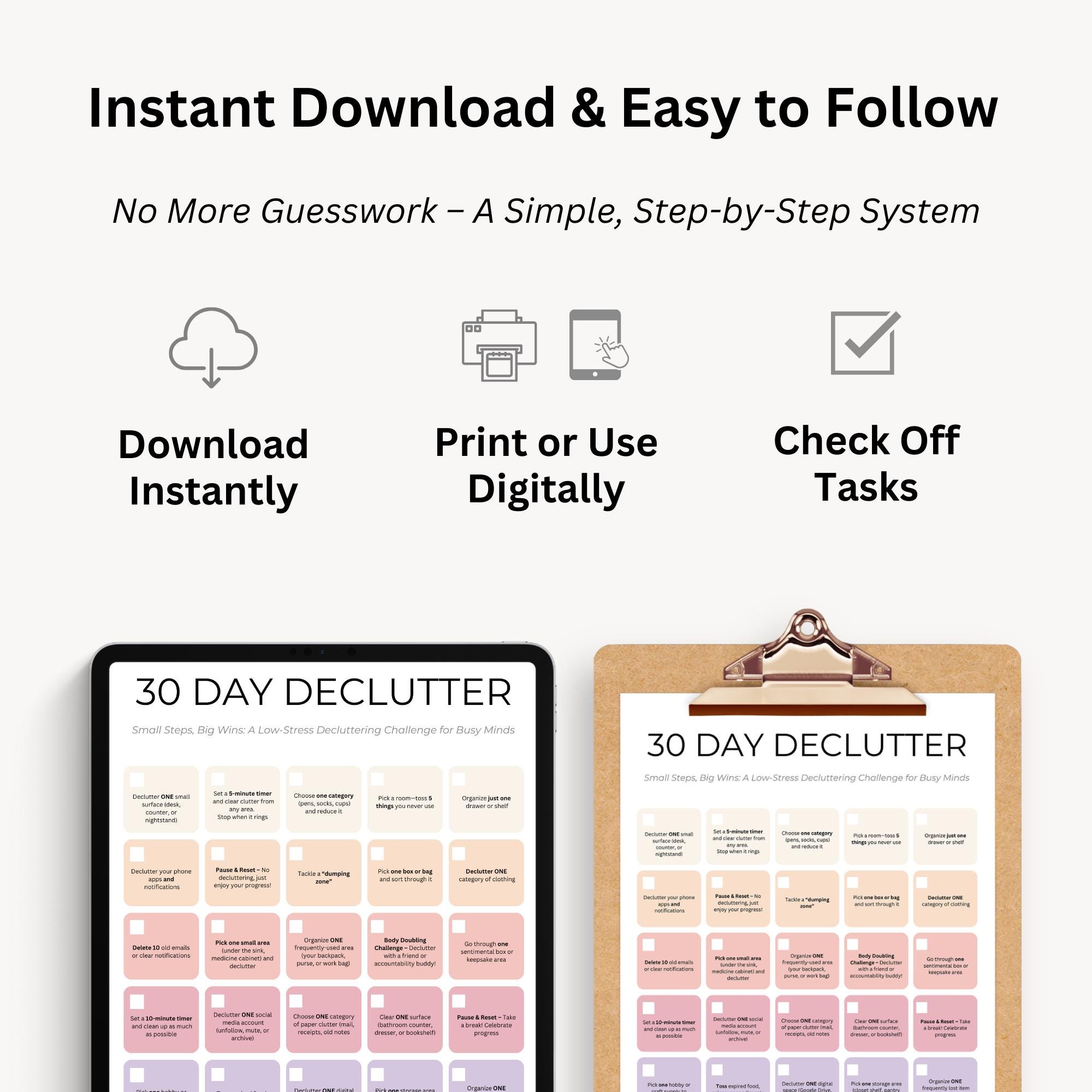 ADHD 30 Day Declutter Challenge Declutter Challenge Printable Declutter ...