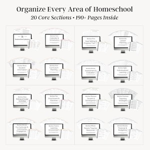 Organize every area of homeschool with 20 core sections and 190 plus pages