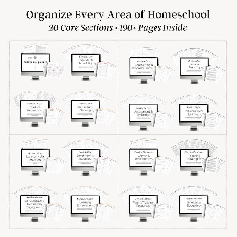 Organize every area of homeschool with 20 core sections and 190 plus pages