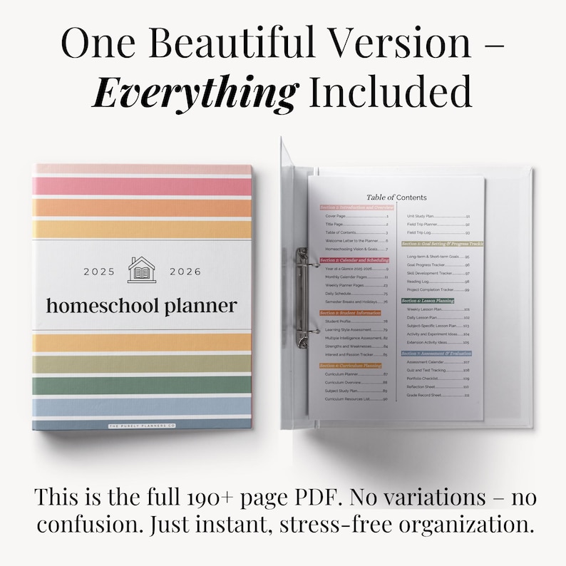 One beautiful homeschool planner version 190 plus pages no confusion