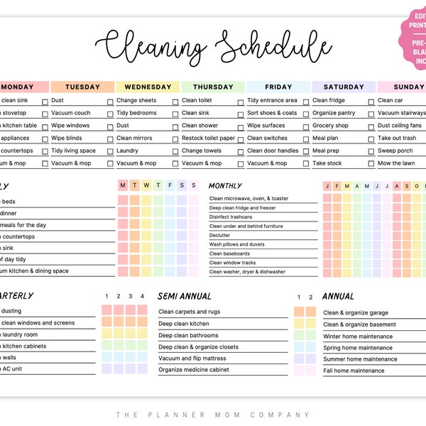adhd homework checklist Editable Cleaning Planner, Cleaning Checklist, Cleaning Schedule, Weekly House Chores, ADHD Clean Home, Monthly, Household Planner Printable