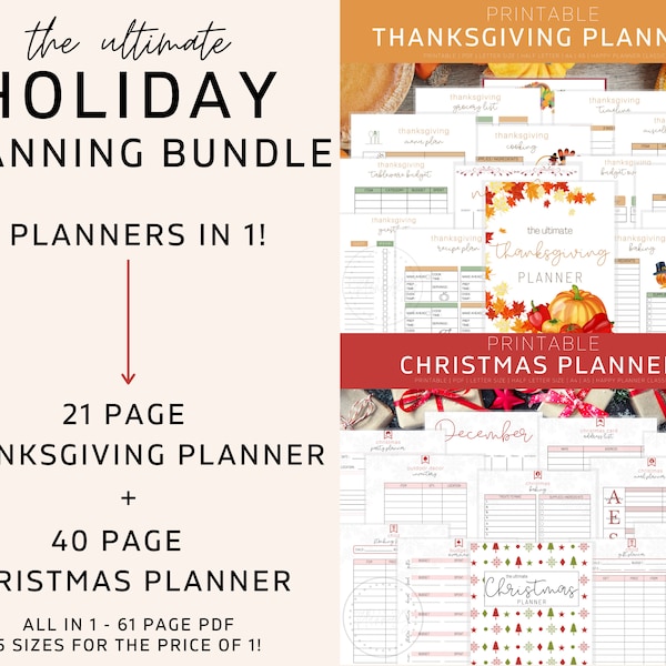 Holiday Planner Bundle, Holiday Planner, A5 Planner Inserts, Xmas Planner, Thanksgiving Organizer,