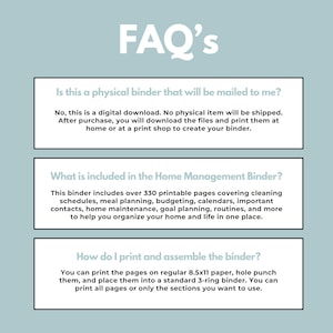 Home management binder printable worksheets for family organization, household planning, budgeting, and productivity planning
