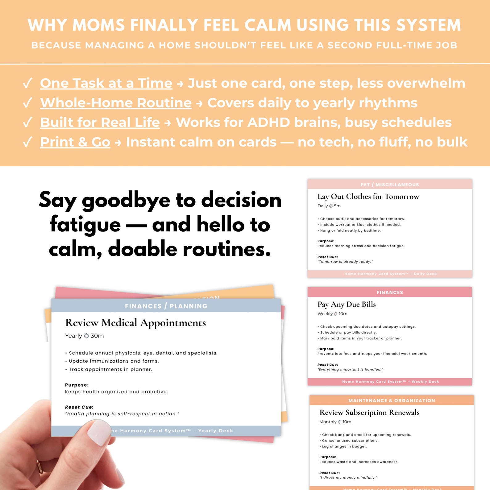 Overwhelmed Routine Printable Routine Card Deck for Moms and Caregivers Mental Load ...