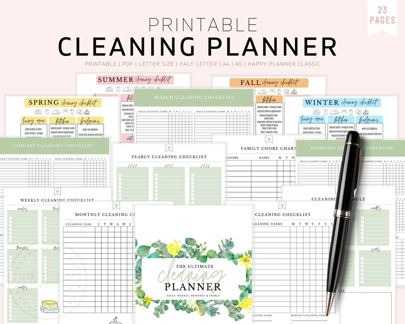 Weekly Cleaning Checklist, Printable Letter & A4, Printable A5, Happy Planner, Weekly Cleaning Planner image 1