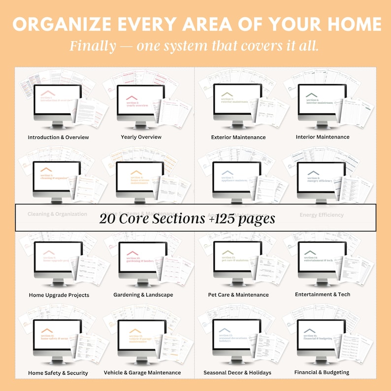 Family home planner printable binder with cleaning schedule, budget planner, meal planner, and home organization worksheets