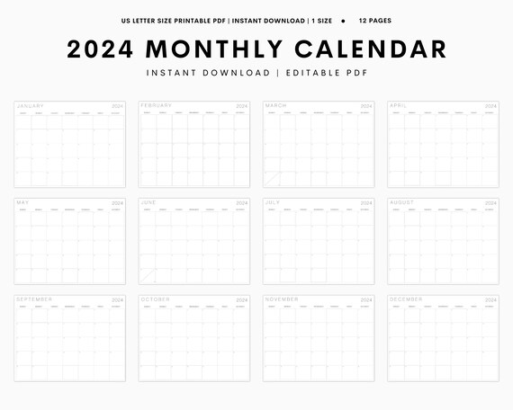 Editable Calendar, 2024 Wall Calendar, Fridge Calendar, Printable Monthly  Calendar 2024, Monthly Calendar Printable, Monthly Calendars - Etsy