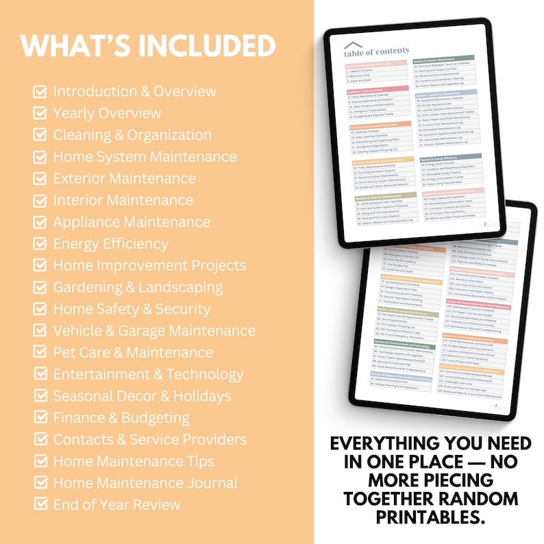 Home planner printable pages including budget tracker, cleaning checklist, meal planner, and family schedule printable binder pages