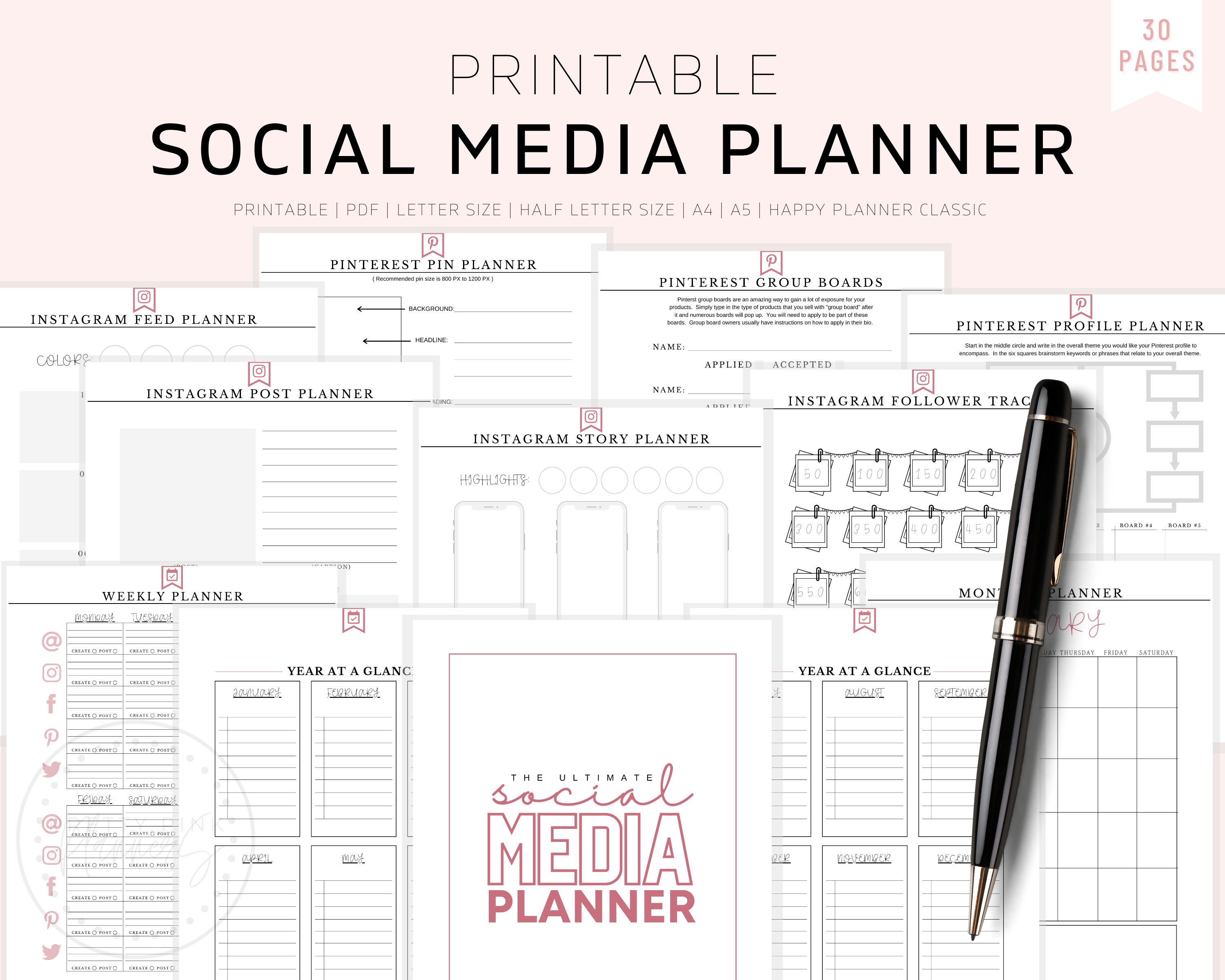 Social Media Planner, Social Media Planner for Instagram, Social Medi…