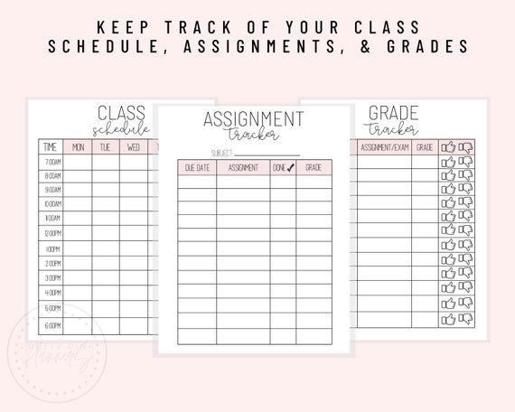 Semester Planner for Students, College, Highschool, Organization List Class  Schedule Assignments Information 