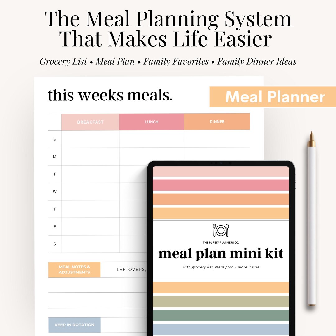 Printable Meal Planner PDF for Families Simple Weekly Menu Organizer ...