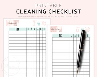 Cleaning Schedule, Printable Cleaning Checklist, Cleaning Planner, Chore Chart, Housekeeping, Monthly Cleaning, A4, A5, Mom Planner, PDF