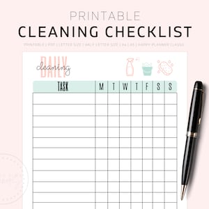 Cleaning Schedule, Printable Cleaning Checklist, Cleaning Planner, Chore Chart, Housekeeping, Weekly Cleaning, A4, A5, Mom Planner, PDF