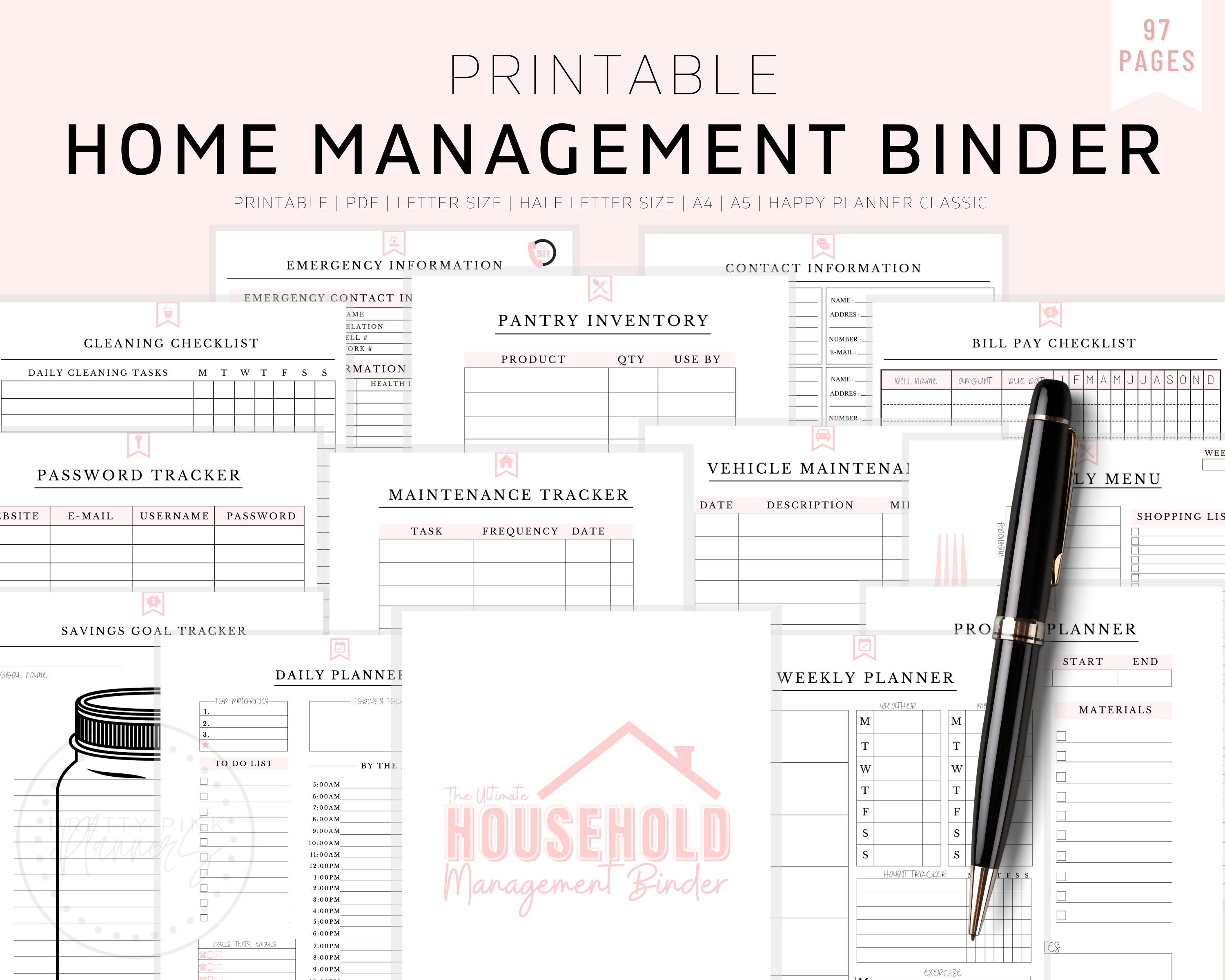 Household Binder, Daily Planner, Printable Planner Pages, Mom Planner…