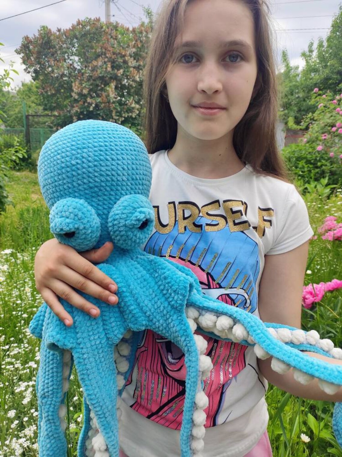 Teal Sea Animals Giant Octopus Plush Toy Jellyfish Crochet Etsy