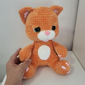 Handmade Plush Orange Crochet Cat Toy – Soft Amigurumi Kitten – Stuffed Animal Gift for Kids – 27 cm Tall