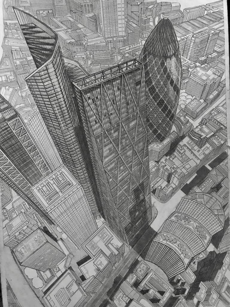 Buy Pencil Drawing of London City Skyscrapers 30 St Mary Ex Online in  India  Etsy